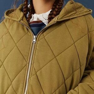 Urban Outfitters Freja Quilted Olive Hooded Jacket